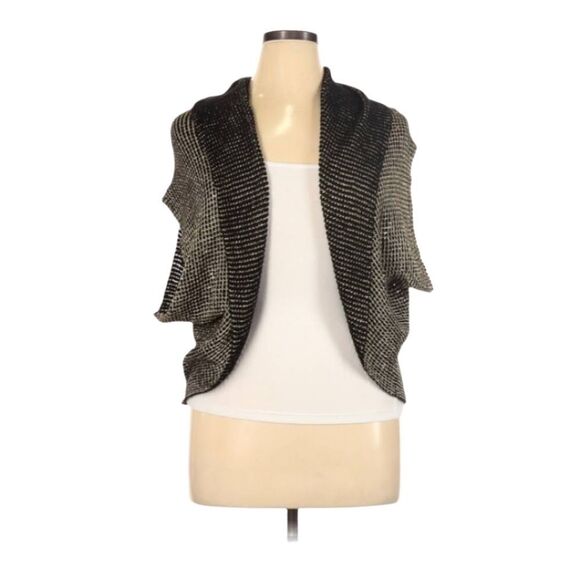 Dana Buchman Black and Gold Metallic Waffle Knit Slouchy Shawl Women's Size XL - Picture 11 of 12